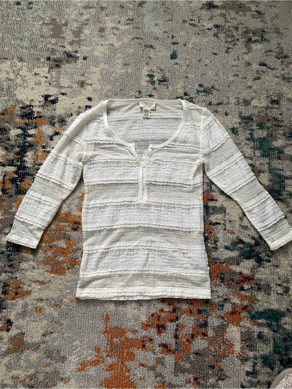Denim & Supply Ralph Lauren White Open-Knit Henley Top